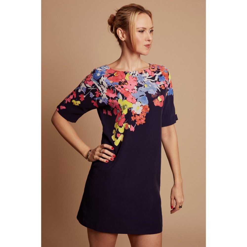 LOFT by Ann Taylor Navy Floral Dress Size S